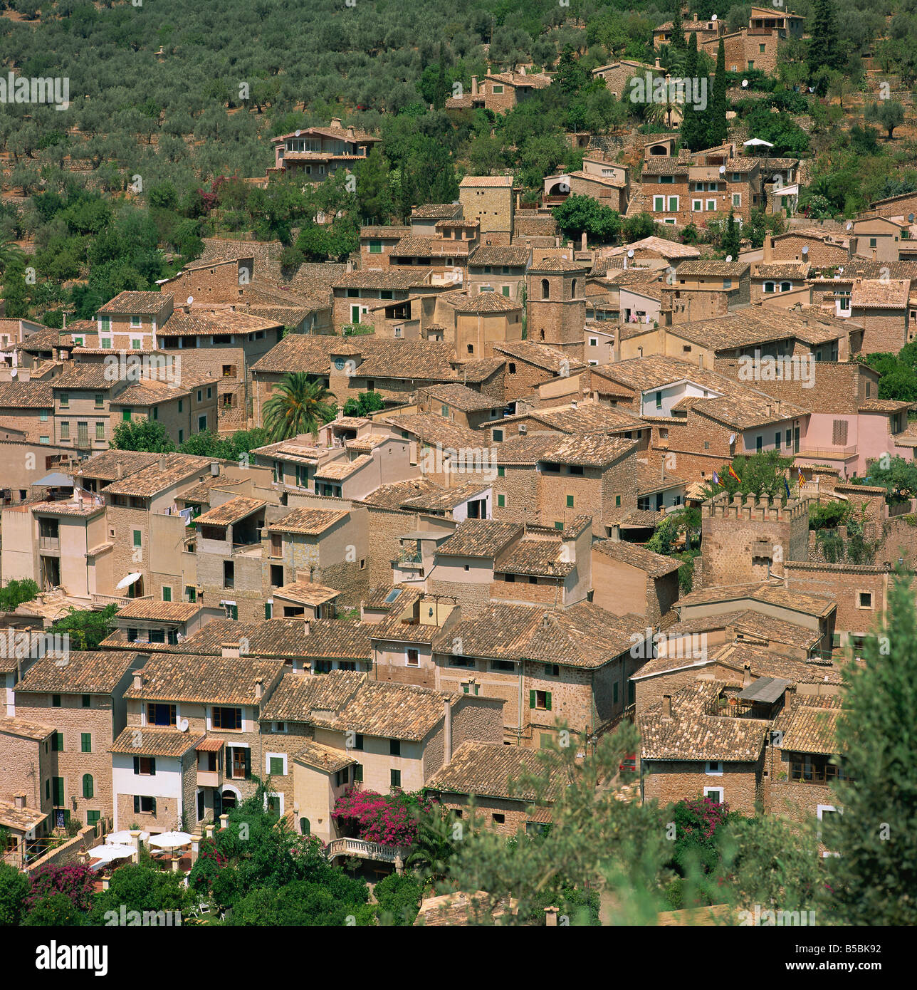 Houses in the village of Fornalutx on Majorca Balearic Islands Spain J Miller Stock Photo