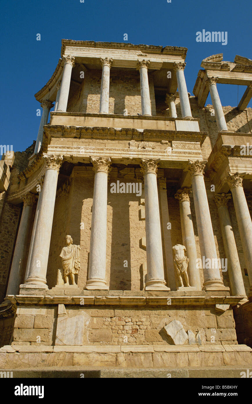 Roman Arena Column Close up of statues and columns in the Roman Arena at Merida in ...