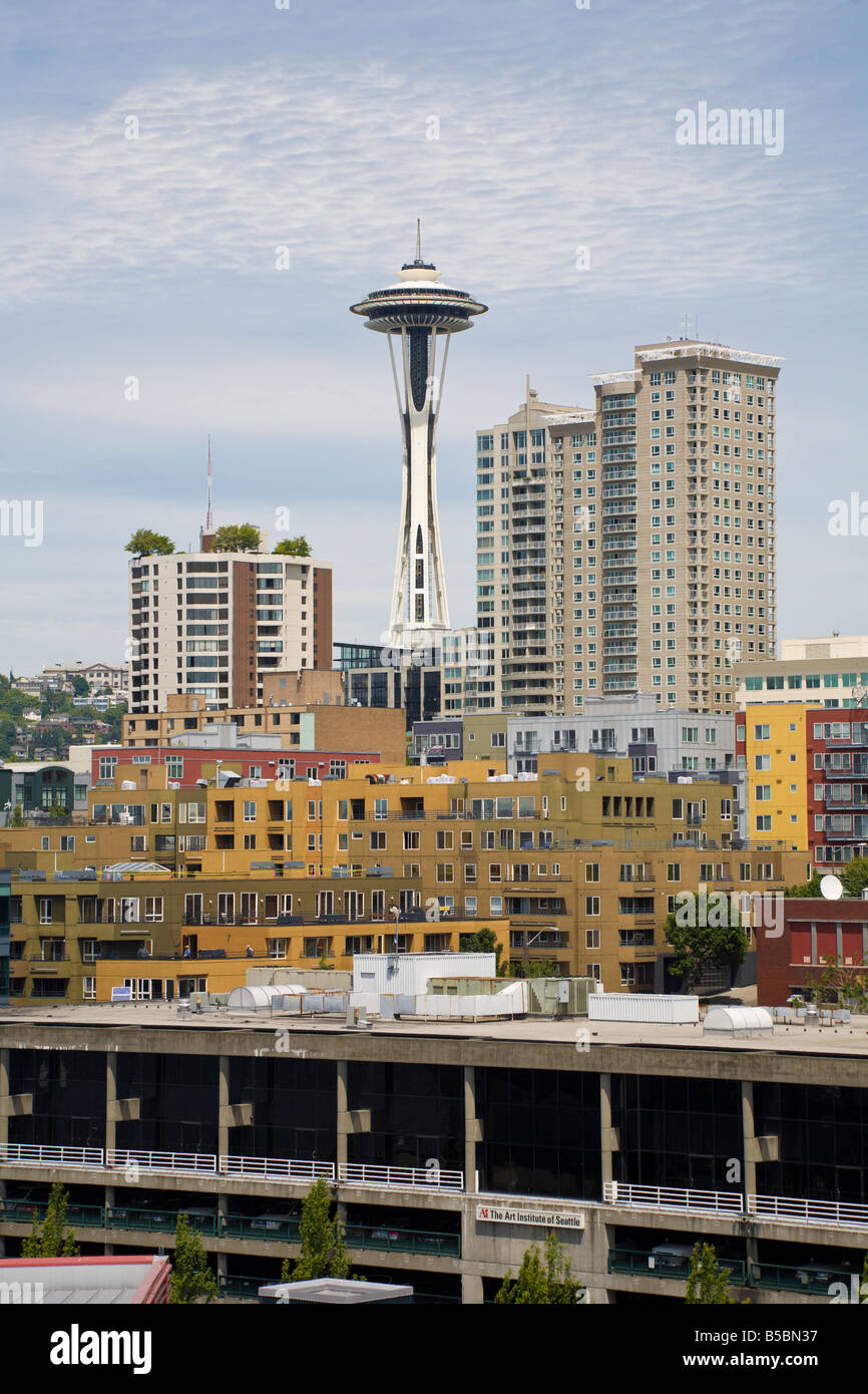 Space Needle rises dominates Seattle city skyline Stock Photo