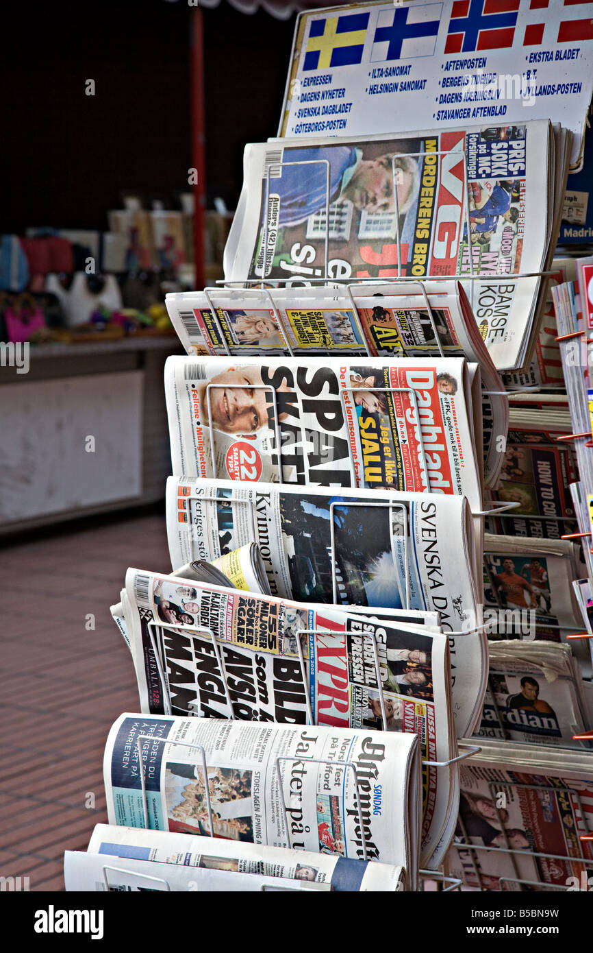 International newspapers on sale to tourists Gran Canaria Spain Stock Photo