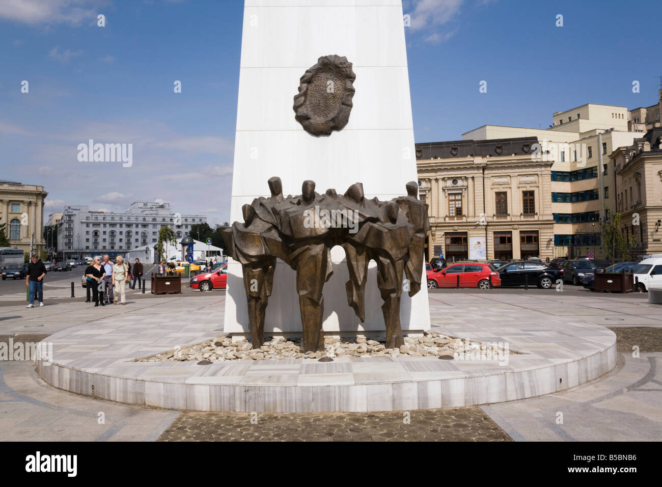 Bucharest Romania Revolution Monument and bronze statues memorial to