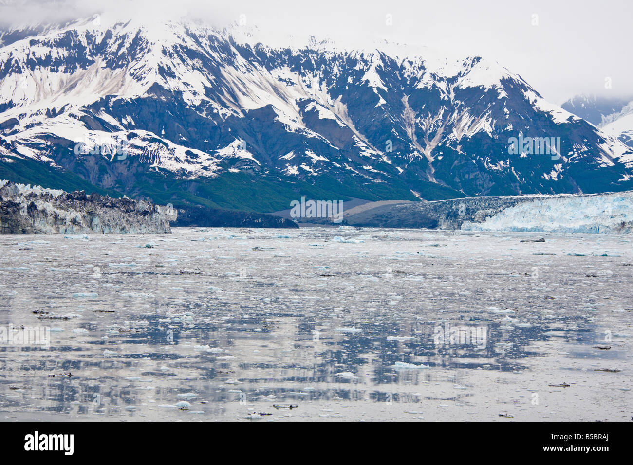 Hubbard and Valerie Glaciers flow together into Disenchantment Bay and Yakutat Bay in Alaska and Yukon Canada Stock Photo
