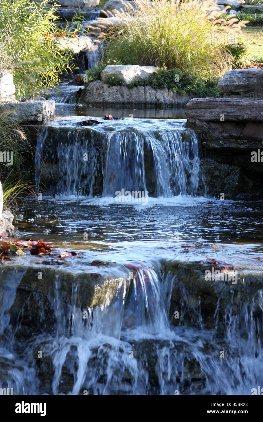 The waterfall garden at the Chalet on the Lake hotel located on Table Rock Lake behind the dam in Branson Missouri Stock Photo