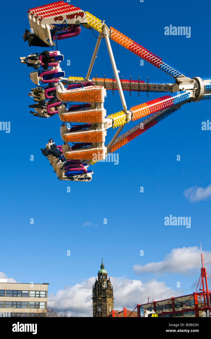 Fairground ride set up in Fargate, Sheffield, South Yorkshire,England, 'Great Britain' Stock Photo