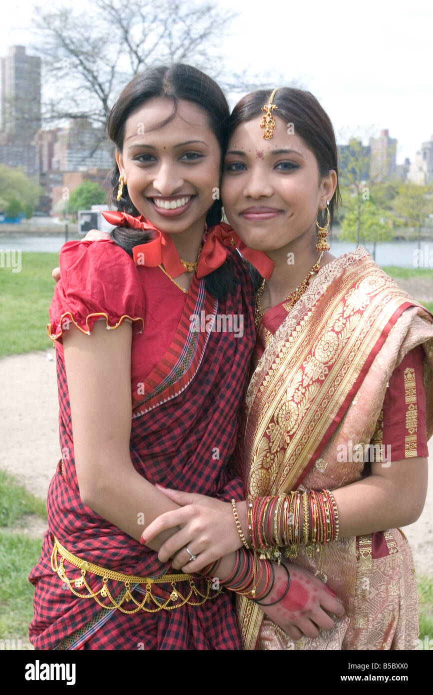 Two young Bangladeshi American women at a Bangladeshi festival in