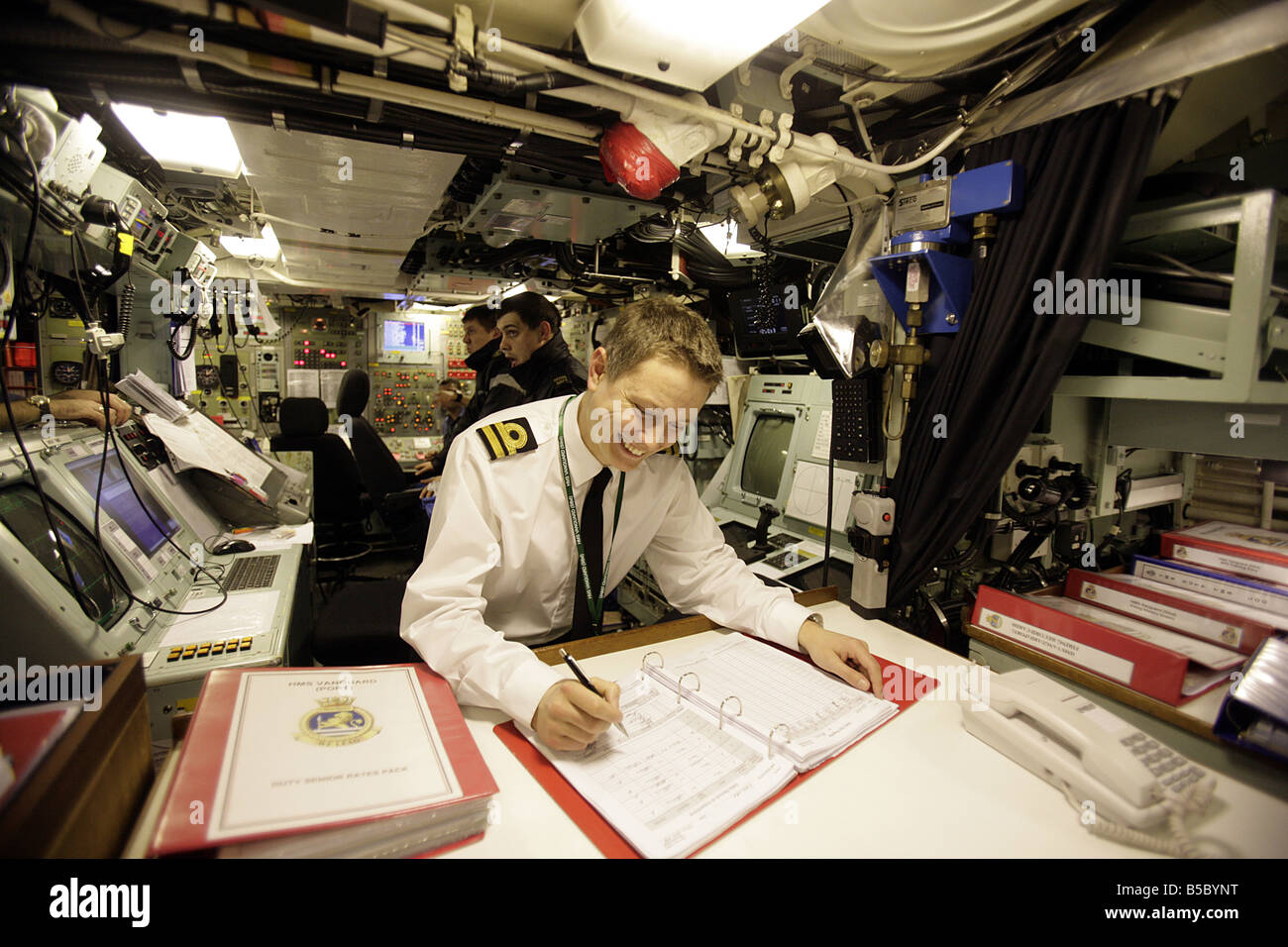 Lieutenant Alastair Harris on board HMS Vanguard berthed at Faslane Naval Base Stock Photo