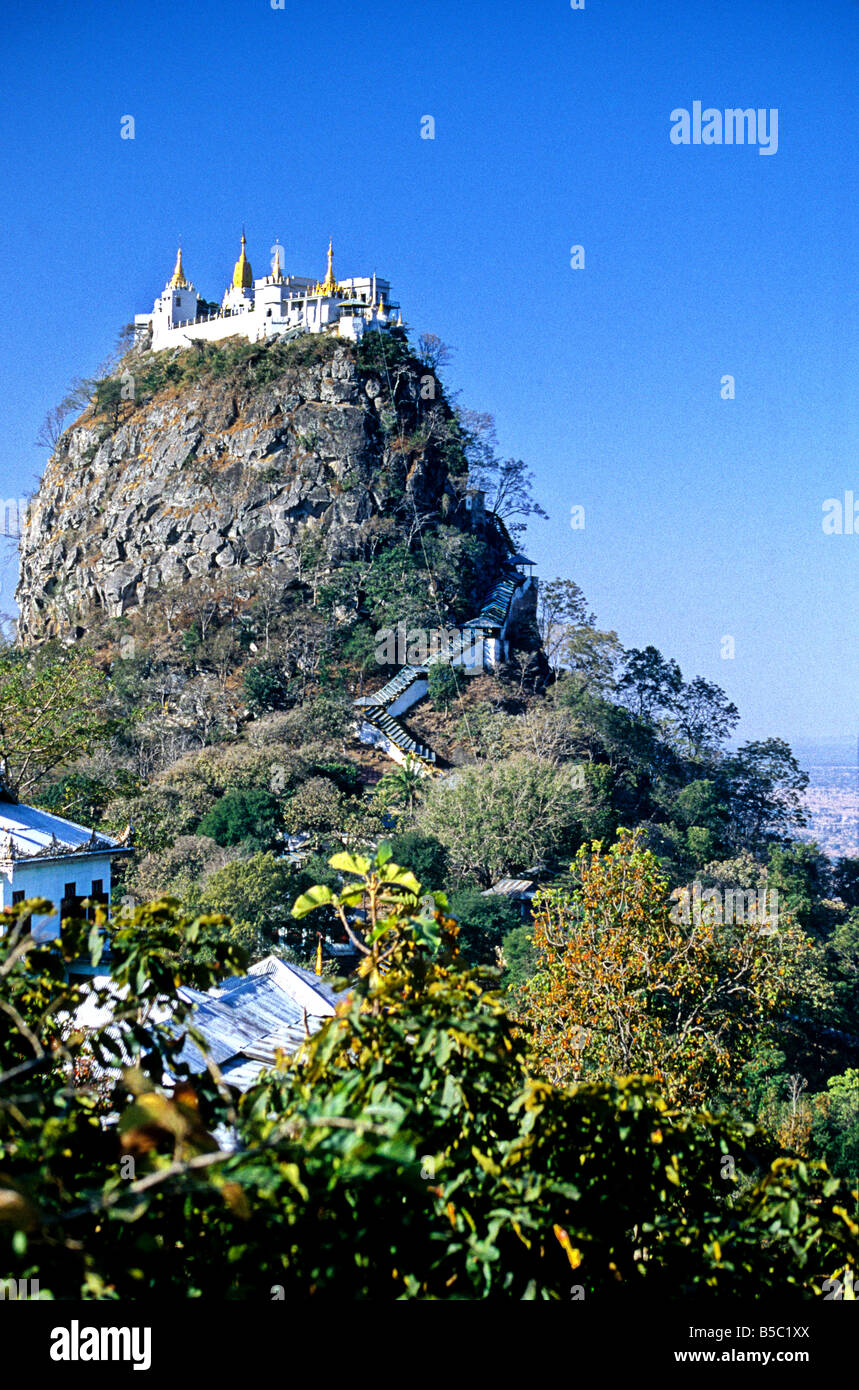Architecture of monasteries stupas and shrines atop Mt Poppa Burma Myanmar Stock Photo