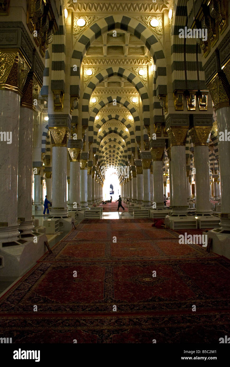 The interior of one of the extensions of Masjid al Nabawi in Madinah Saudi Arabia Stock Photo