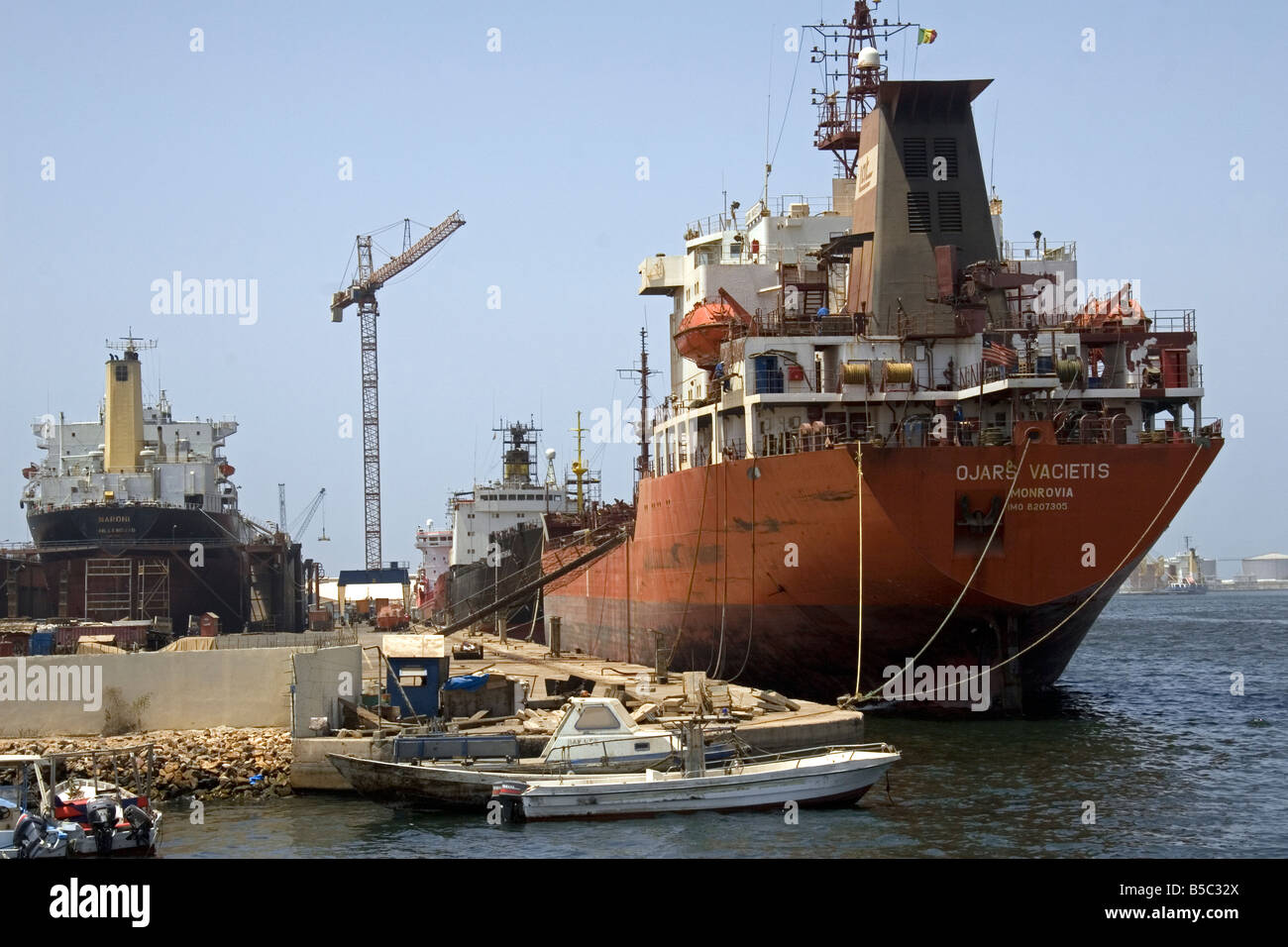 Port scene Dakar Senegal showing Dakarnave ship repair yards Stock Photo