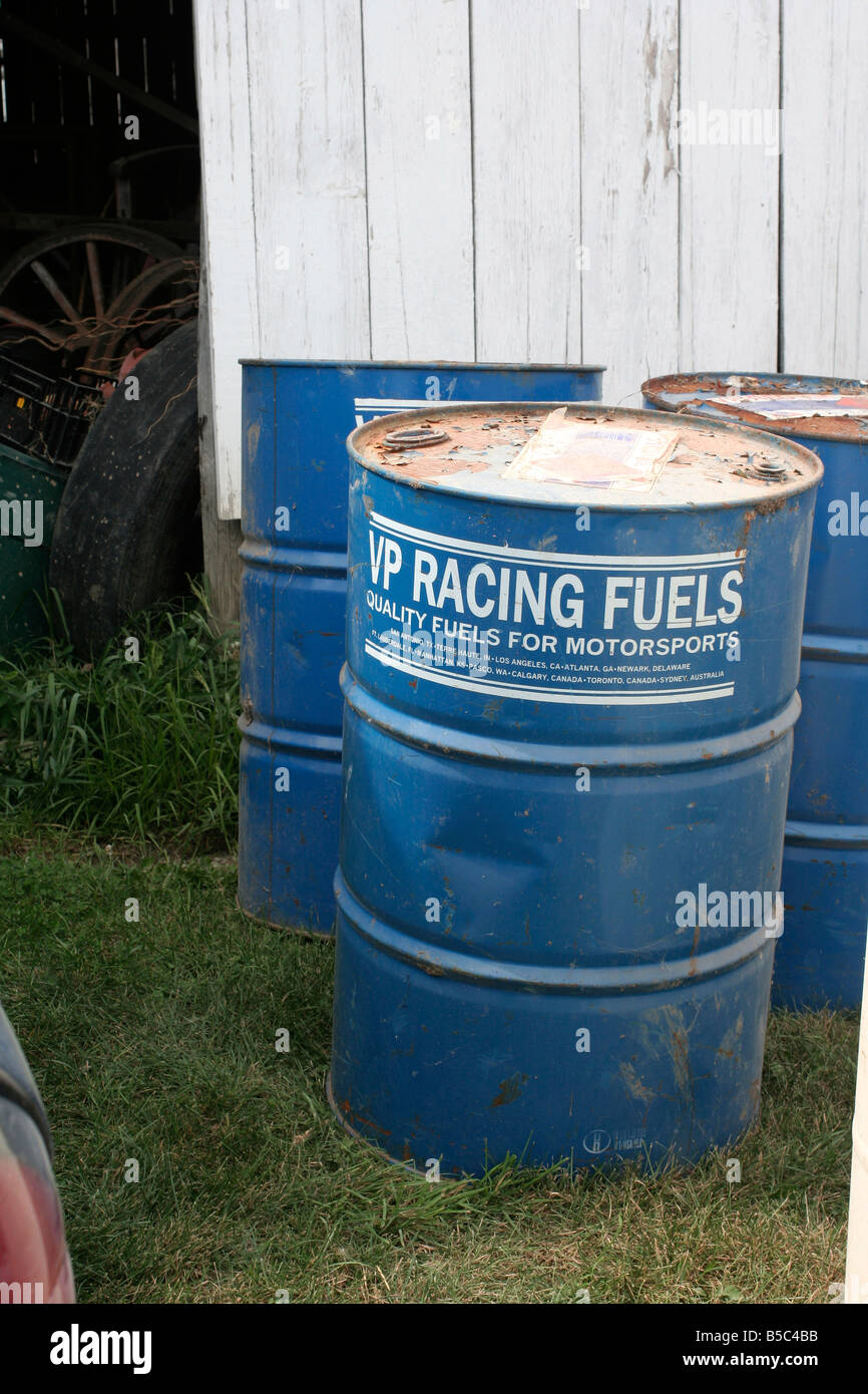 Drums of racing fuel Stock Photo