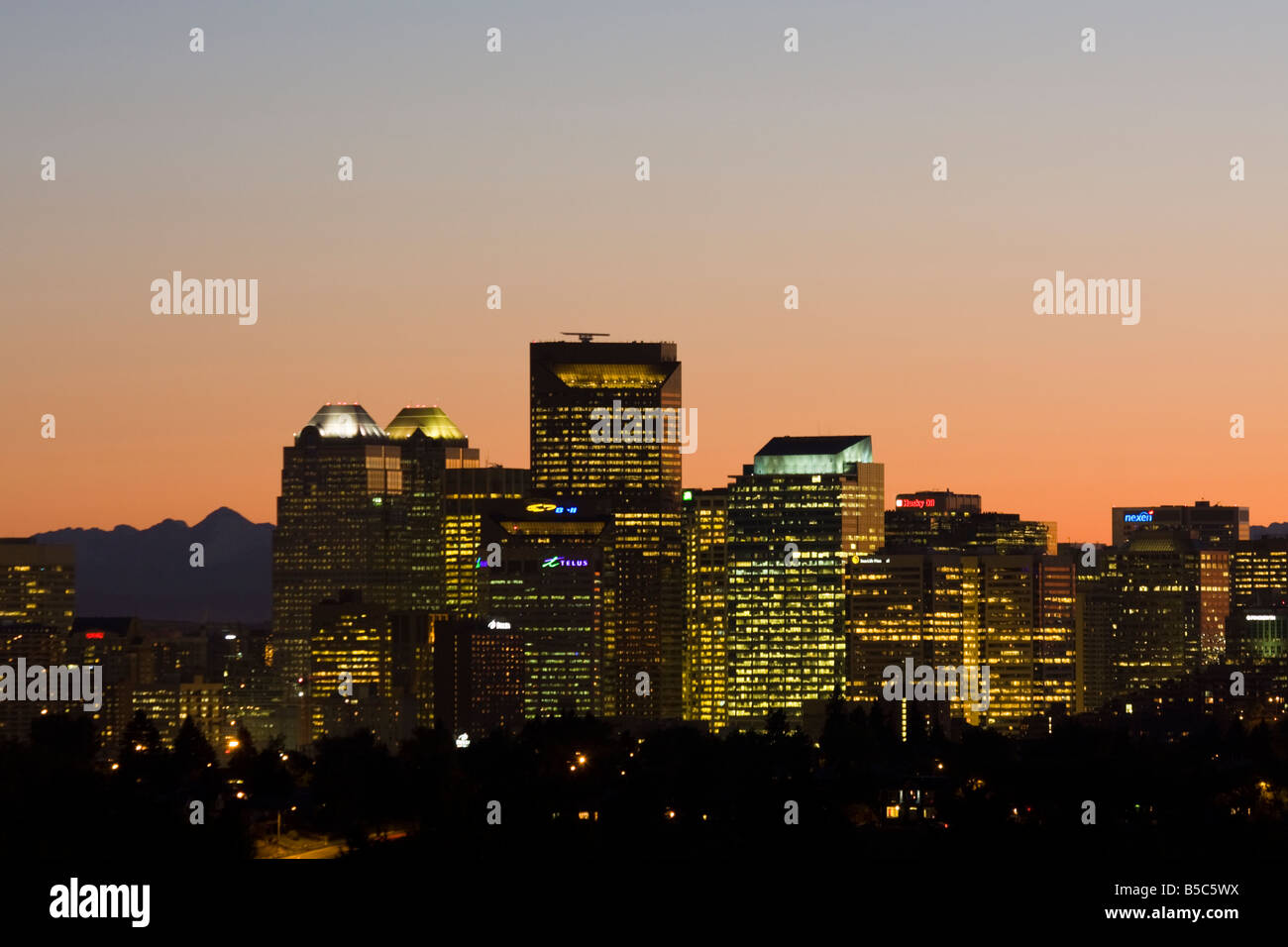 Calgary Skyline at Sunset - Calgary, Alberta, Canada Stock Photo