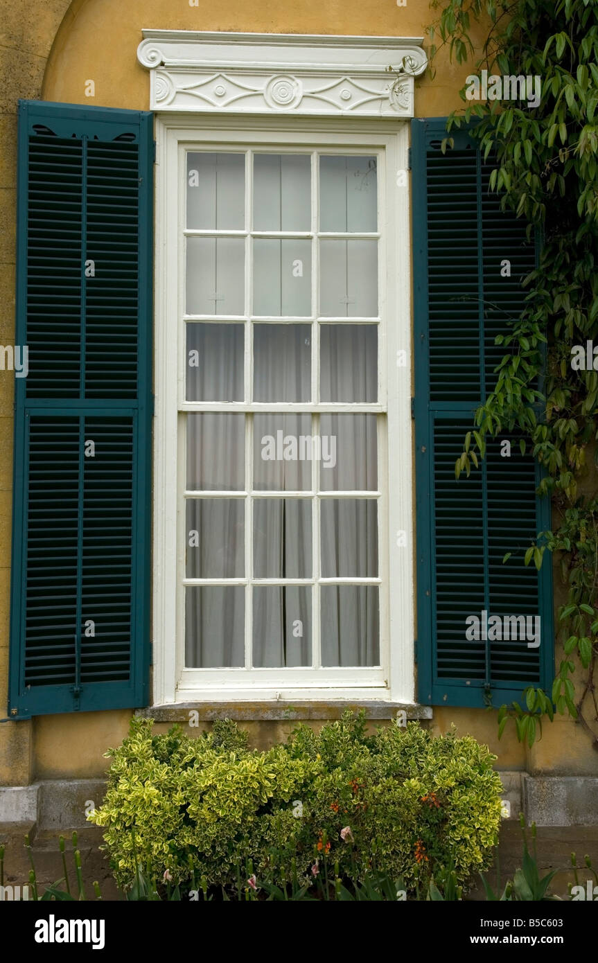 Window with green shutters Stock Photo