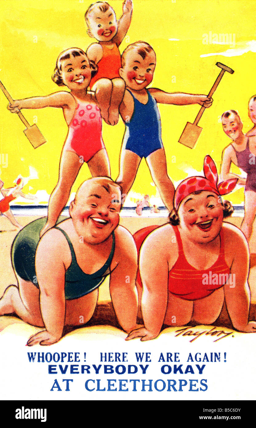 1930s Comic Art Postcard Seaside EDITORIAL USE ONLY Stock Photo