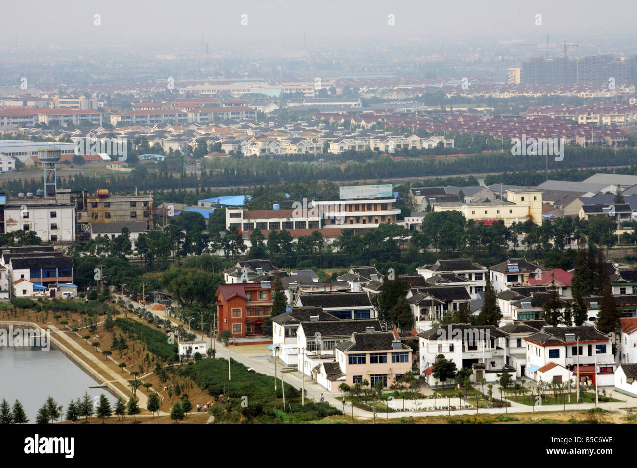 Rows of newly developed houses for farmers in previous agricultural land in City of Changshu in Jiangsu Province China Stock Photo