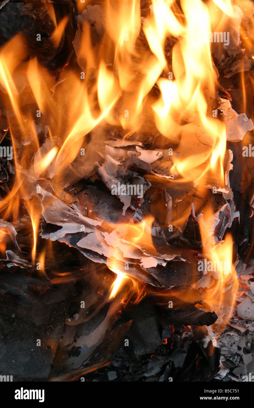 Flames Rising From Bonfire Stock Photo - Alamy