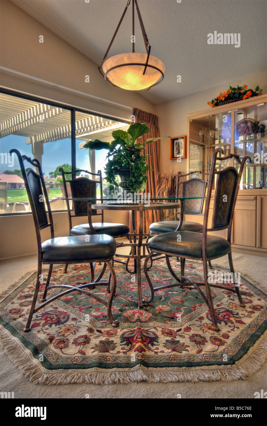 Dining room Palm Desert interior 12th green of the Oasis Country Club HDR lighting available light Stock Photo