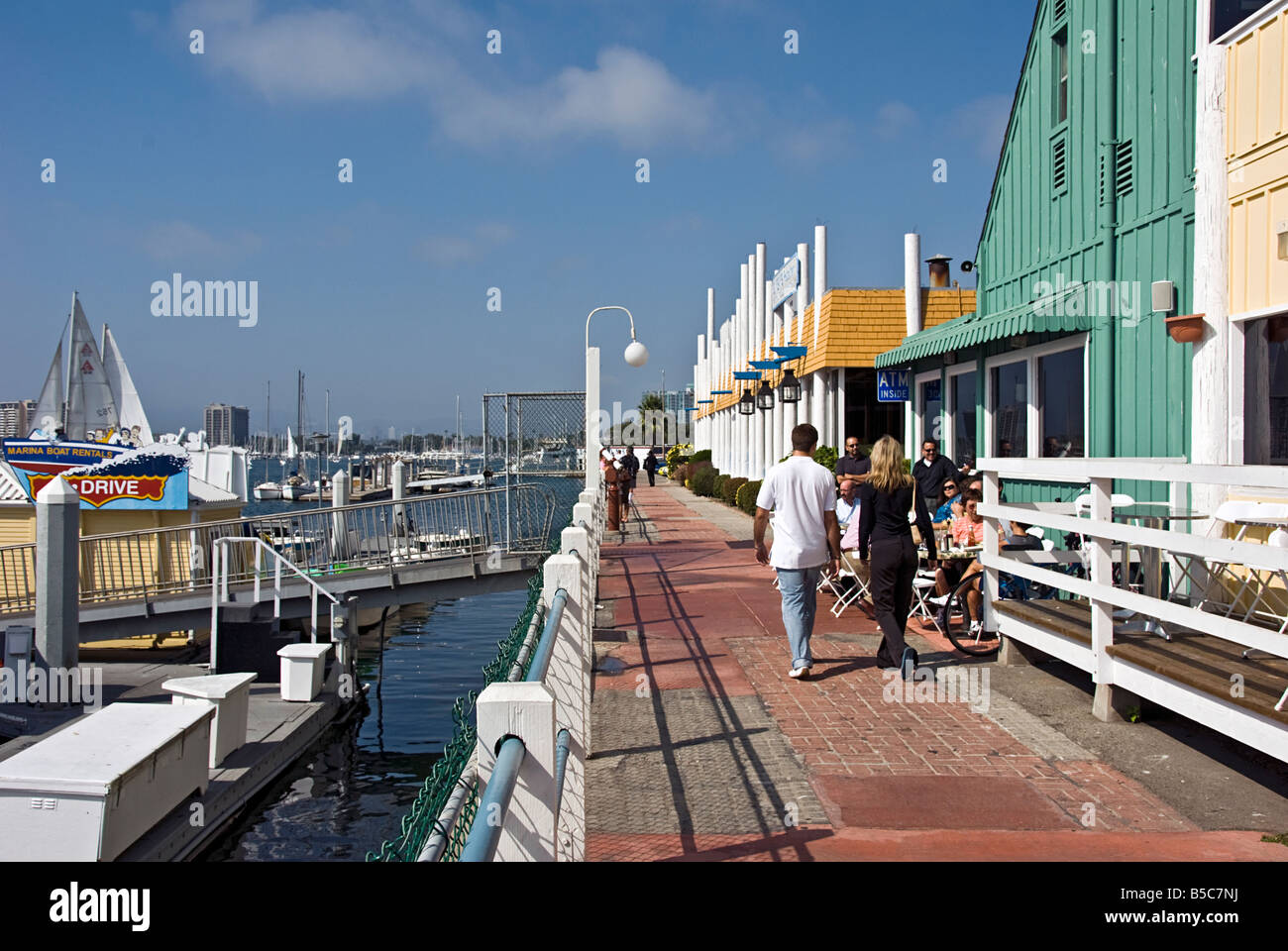 Marina, del, Rey CA main channel Sailboat motorboat yachts Fisherman's Village Los Angeles County California boat harbor Stock Photo