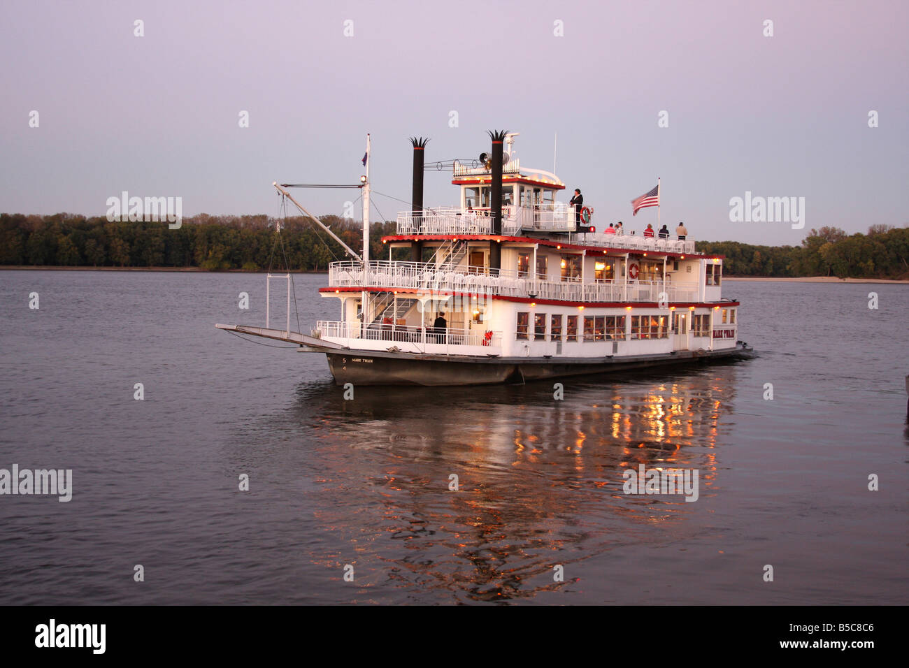 The Mark Twain Steam Ship on the Mississippi River Hannibal Missouri Stock Photo