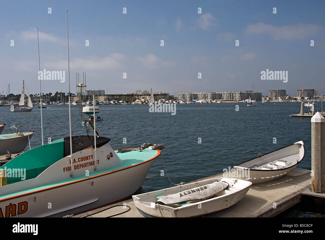 Marina, del, Rey CA main channel Sailboat motorboat yachts Fisherman's Village Los Angeles County California boat harbor Stock Photo