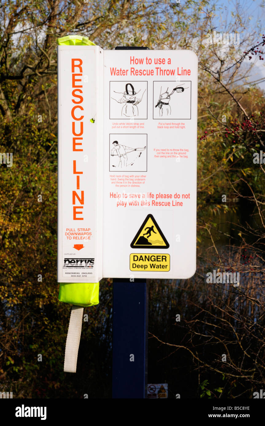 Water Rescue Throw Line at Milton Country Park, Cambridgeshire England UK Stock Photo