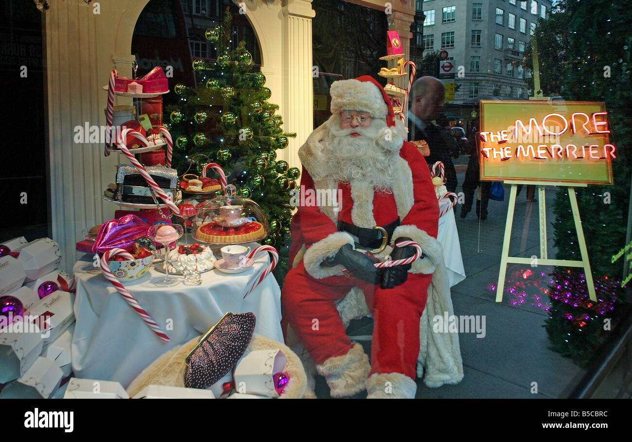 Father Christmas window display Selfridges Oxford Street London Stock