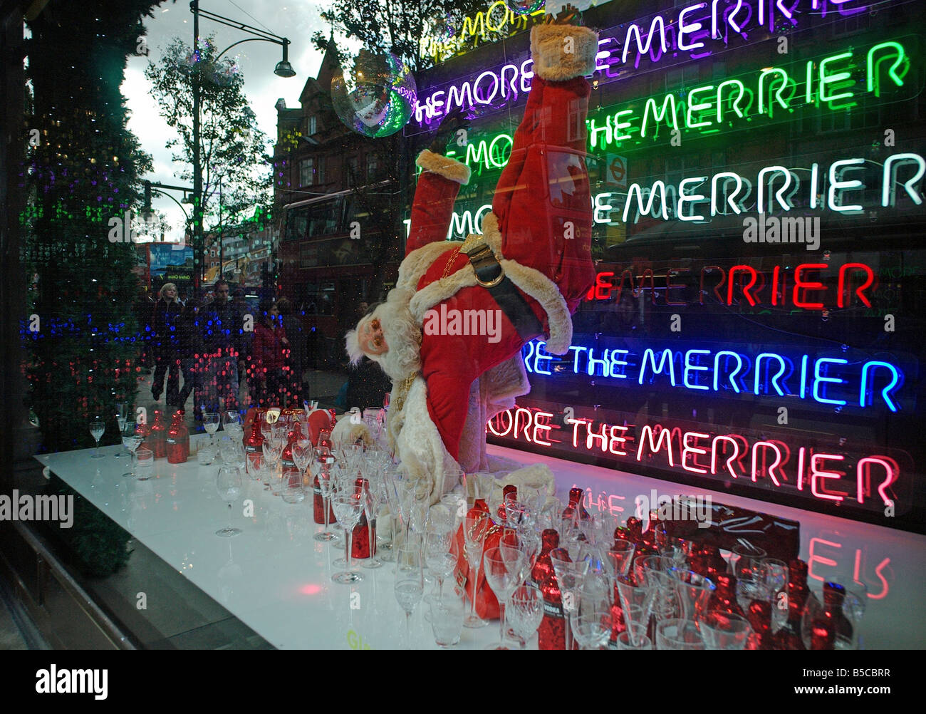 Father Christmas window display Selfridges Oxford Street London Stock