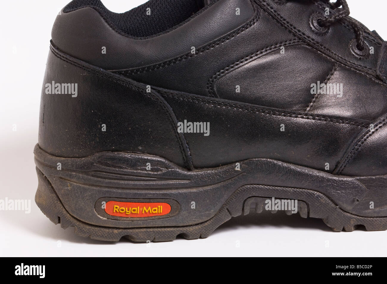 Close up of a Royal Mail work shoe with logo which is part of the postmans present uniform in November 2008 Stock Photo