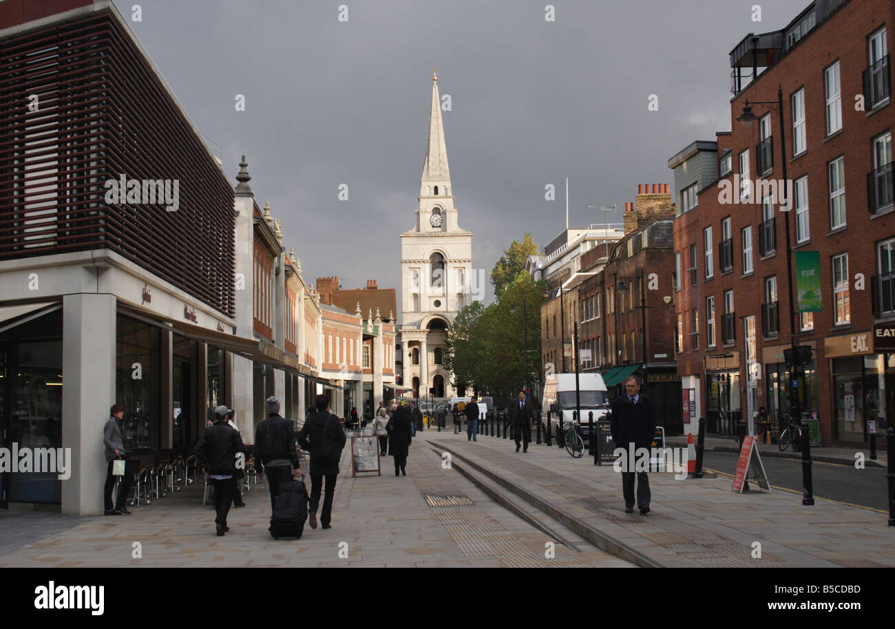 Brushfield Street Spitalfields and Christ Church London Stock Photo
