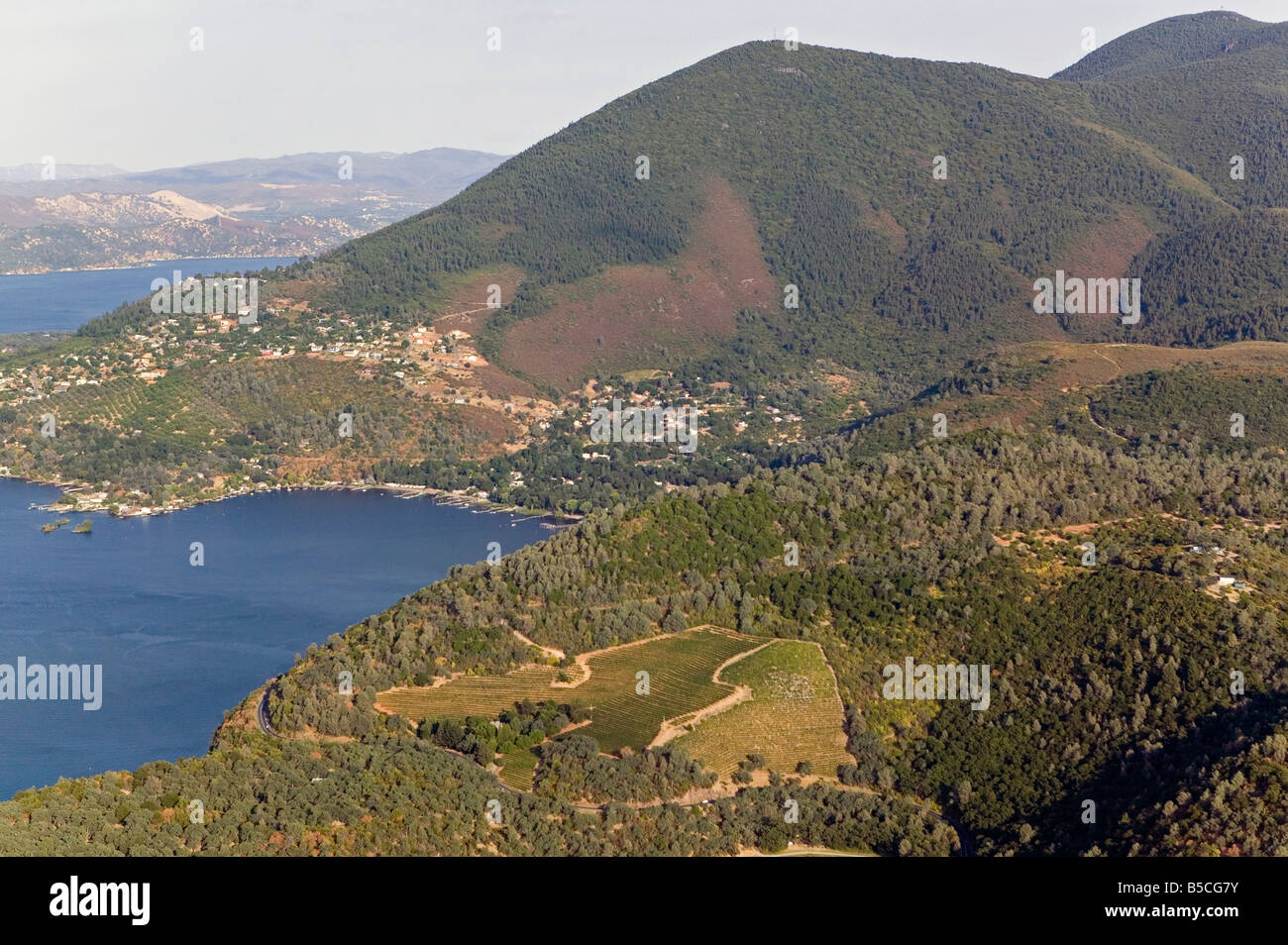 aerial view above vineyards at Mount Konocti Lake County Clearlake in northern California Stock