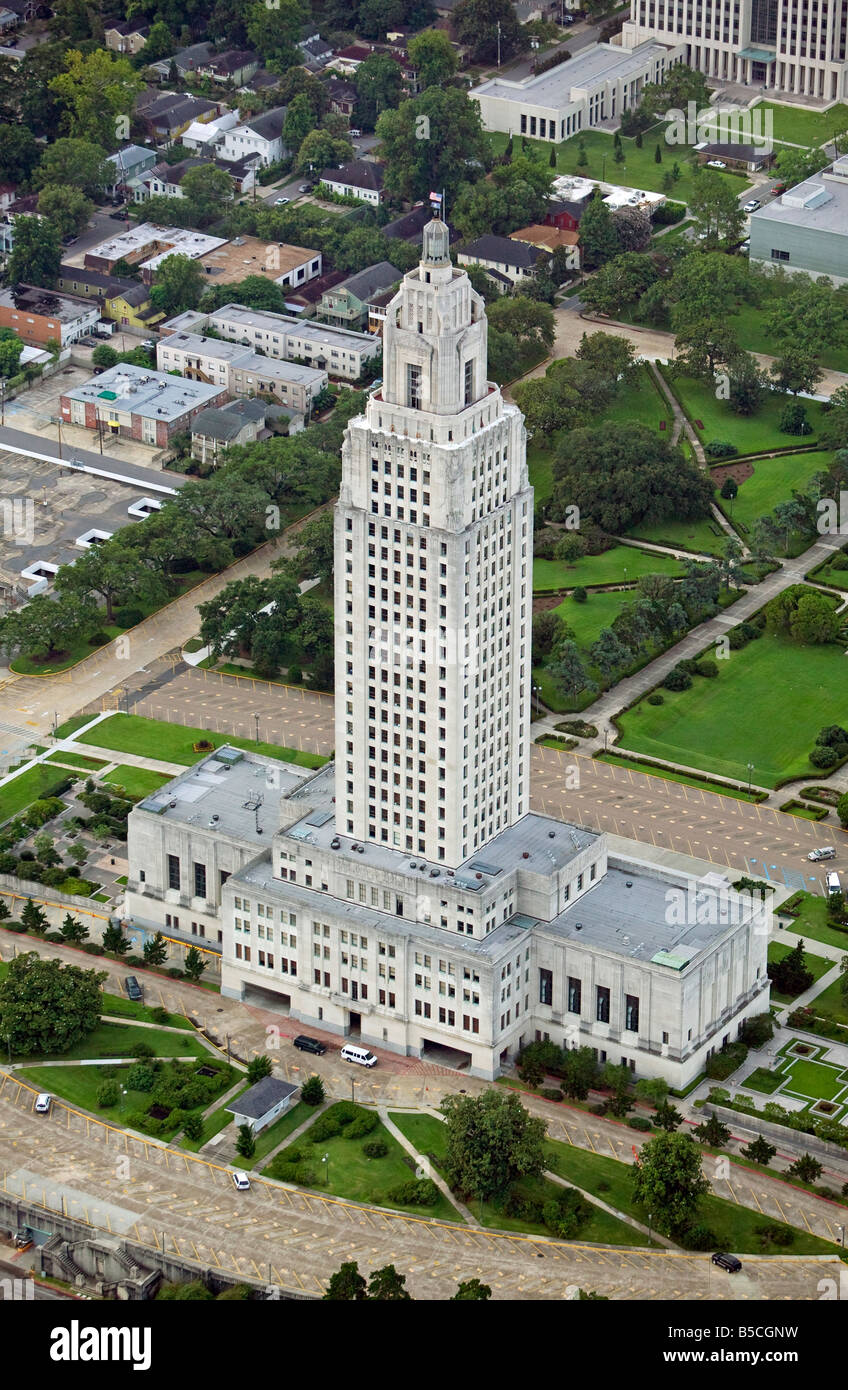 aerial view above Louisiana State capitol building Baton Rouge Stock Photo