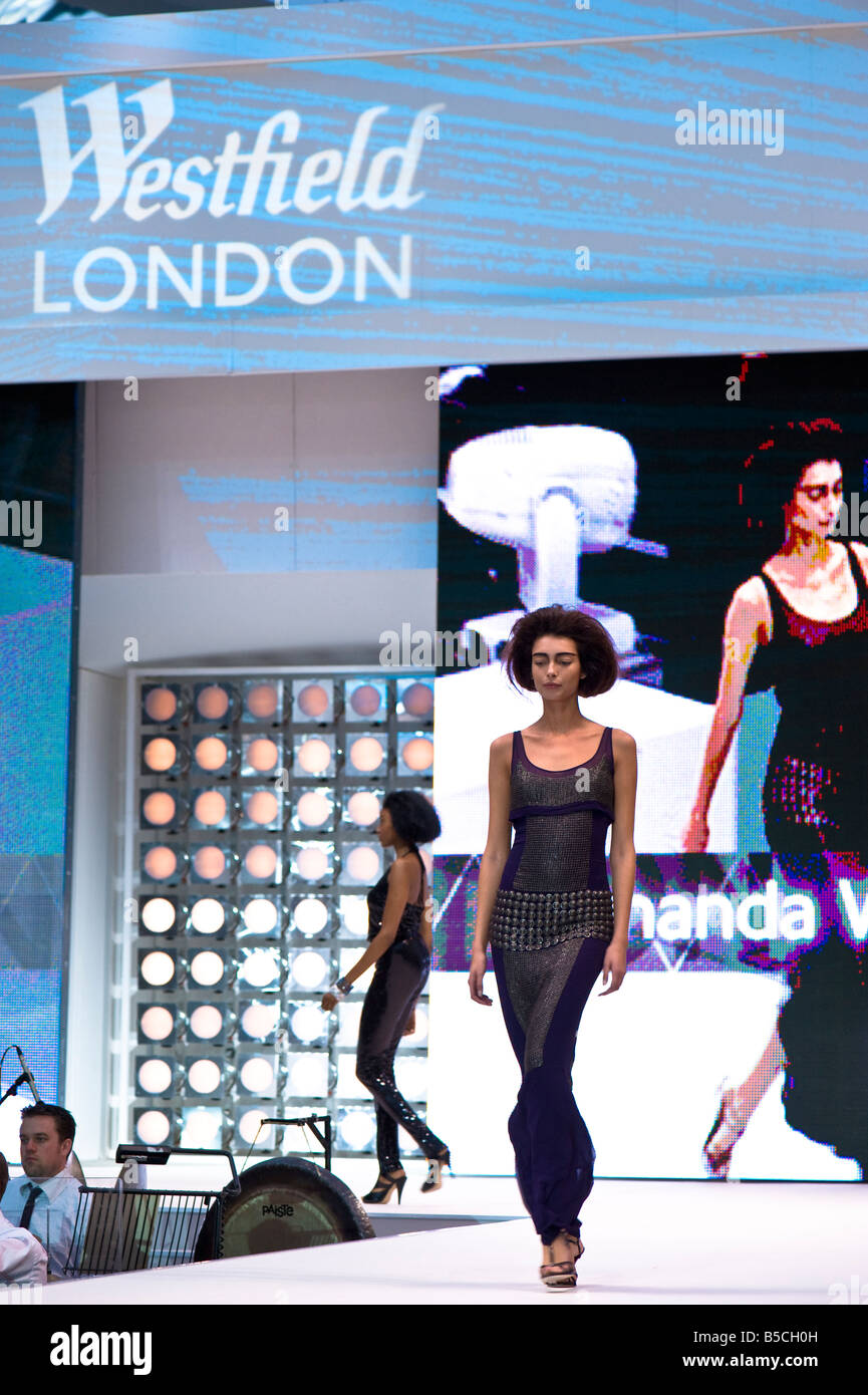 Fashion show in Westfield Shopping Centre White City Development W12 London United Kingdom Stock Photo