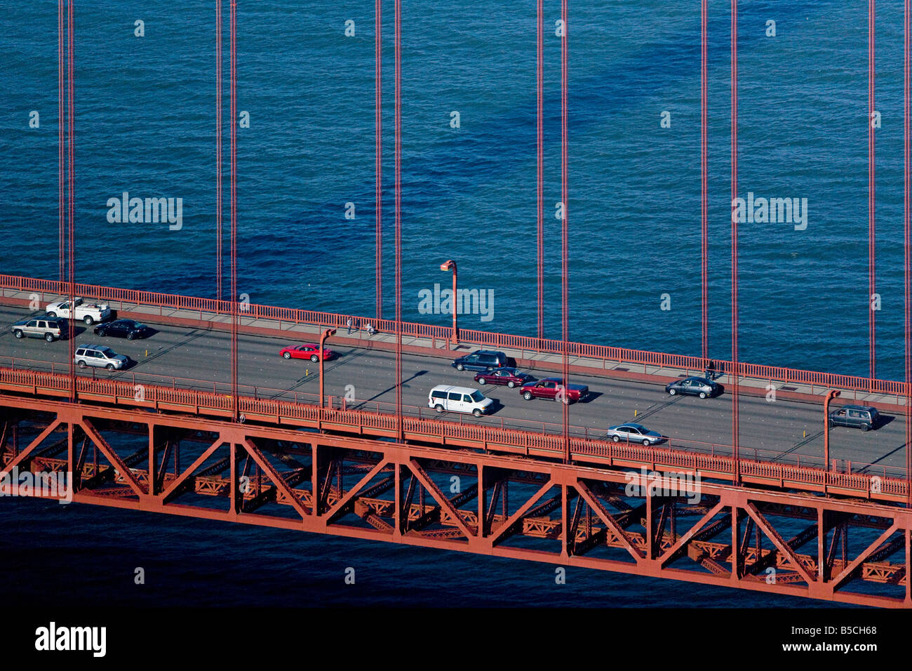 aerial view above Golden Gate bridge Stock Photo