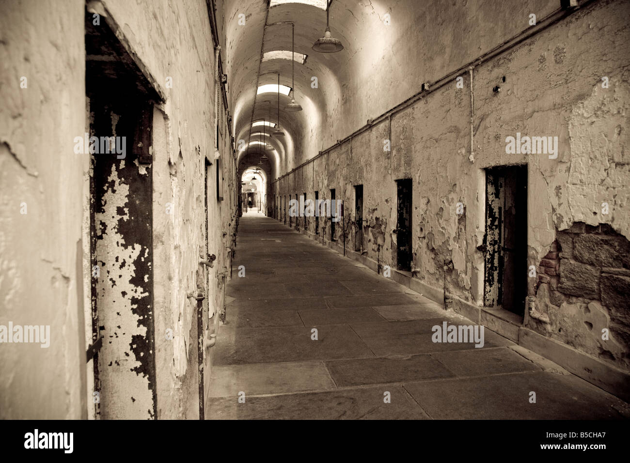 Cellblock 2 in the Eastern State Penitentiary Stock Photo