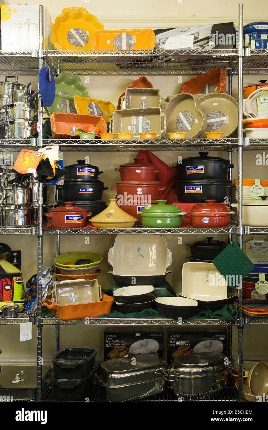 display of cookery pans and dishes Stock Photo