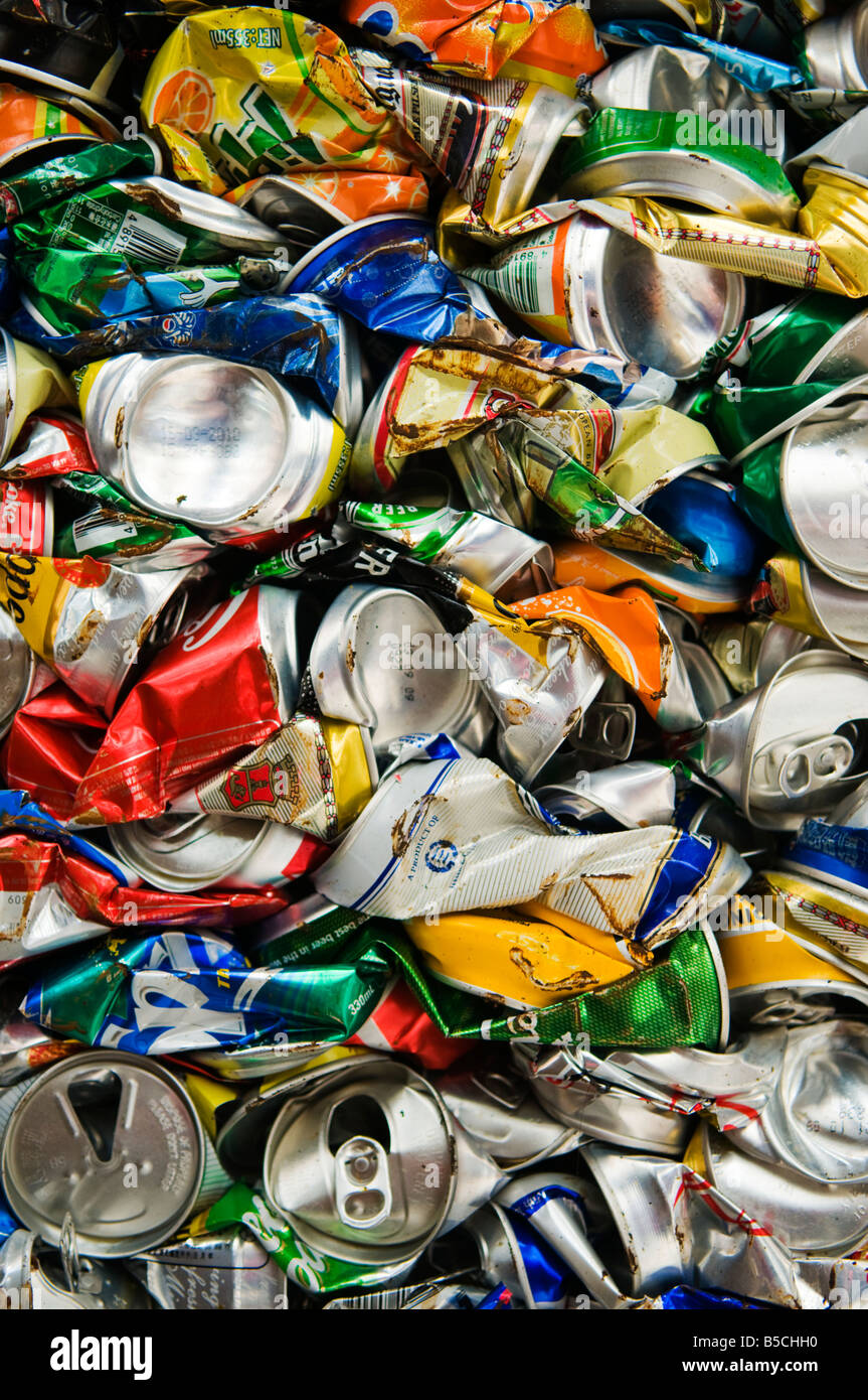 Aluminum cans crushed recycling in hires stock photography and images