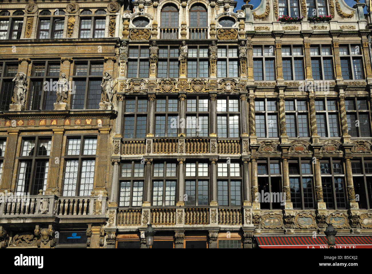 The facades and windows of the Guild Houses, Grand’ Place, Brussels