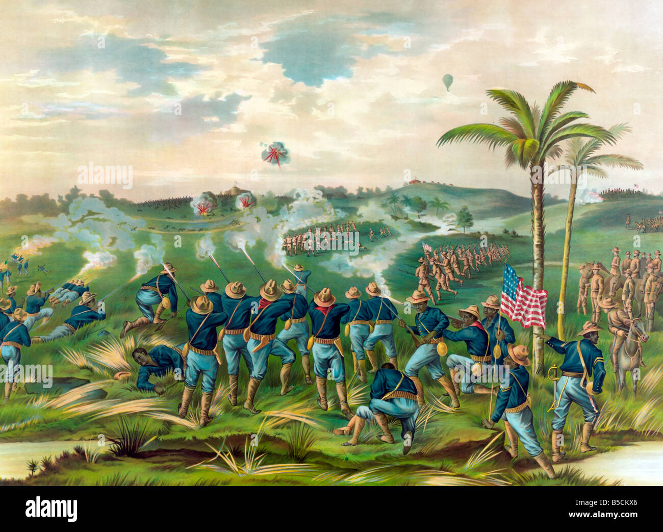 "How the day was won" Charge of the Tenth Cavalry Regiment U.S.A. San Juan Hill; Cuba, July 1st 1898 Stock Photo