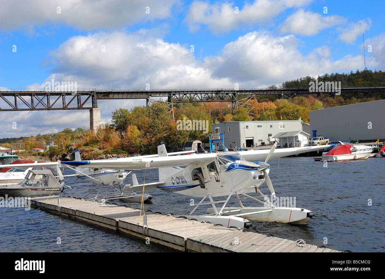 Float planes at Parry Sound, Georgian Bay in Ontario, Canada Stock Photo