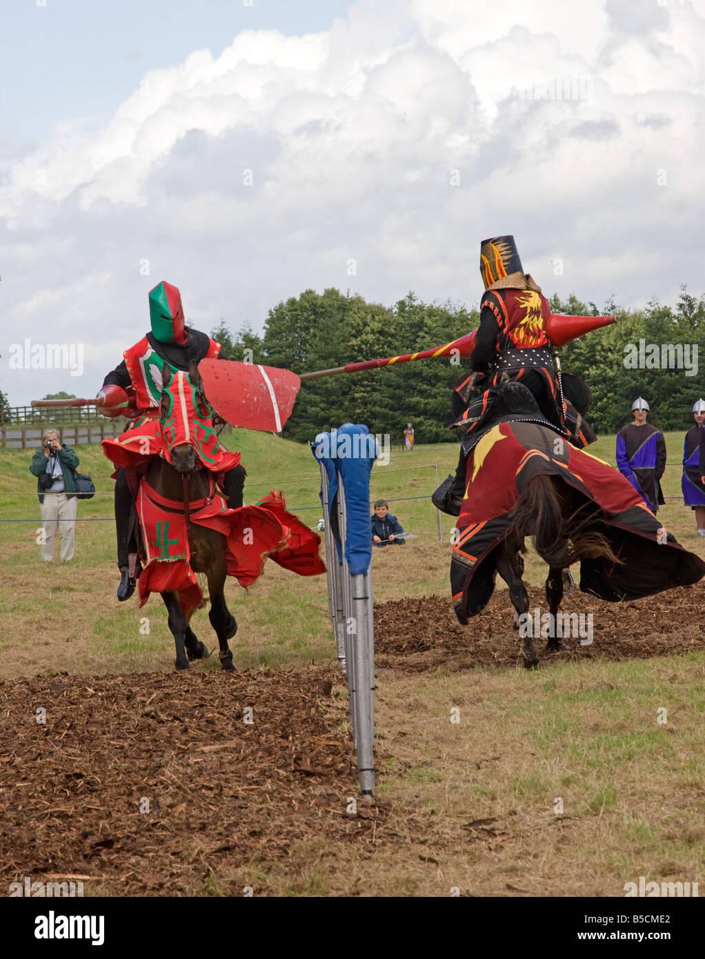Knights charging at a joust Stock Photo Alamy