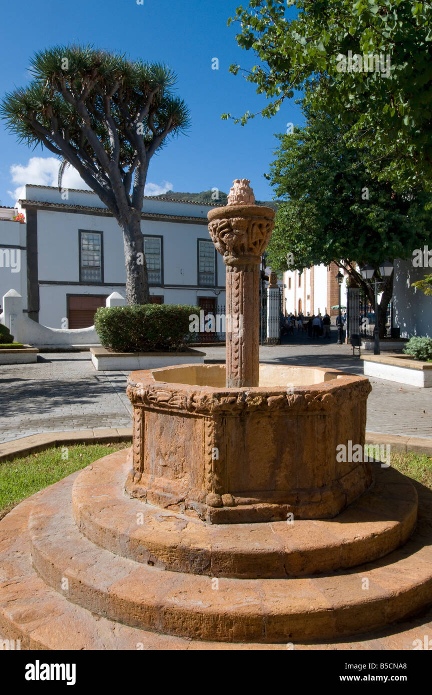 Teresa de Bolivar Square in Teror with renowned Baroque fountain Gran Canaria Canary Islands Spain Stock Photo