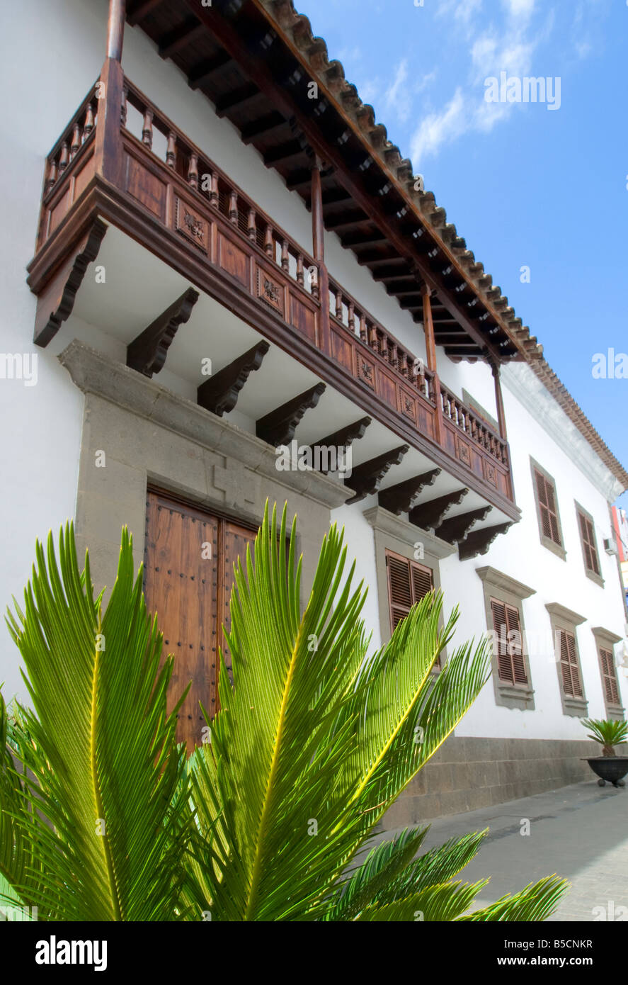 Restored traditional Canary house and wooden balcony in Teror Gran Canaria Canary Islands Spain Stock Photo