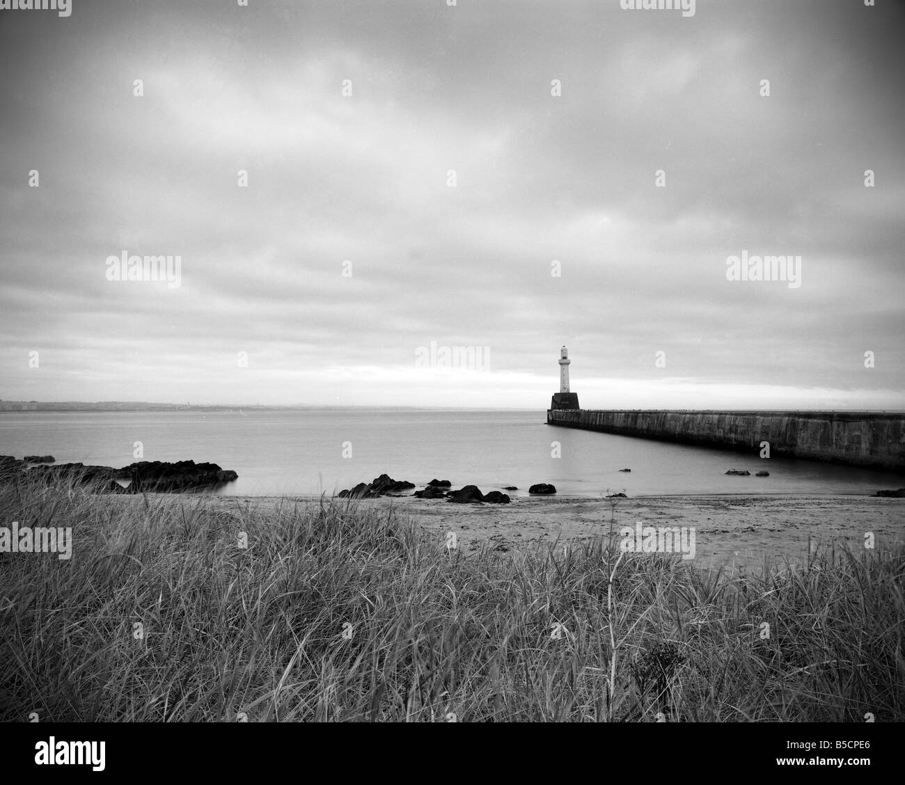 Beacon and peer - Nigg Bay - Aberdeen - Scotland - UK Stock Photo