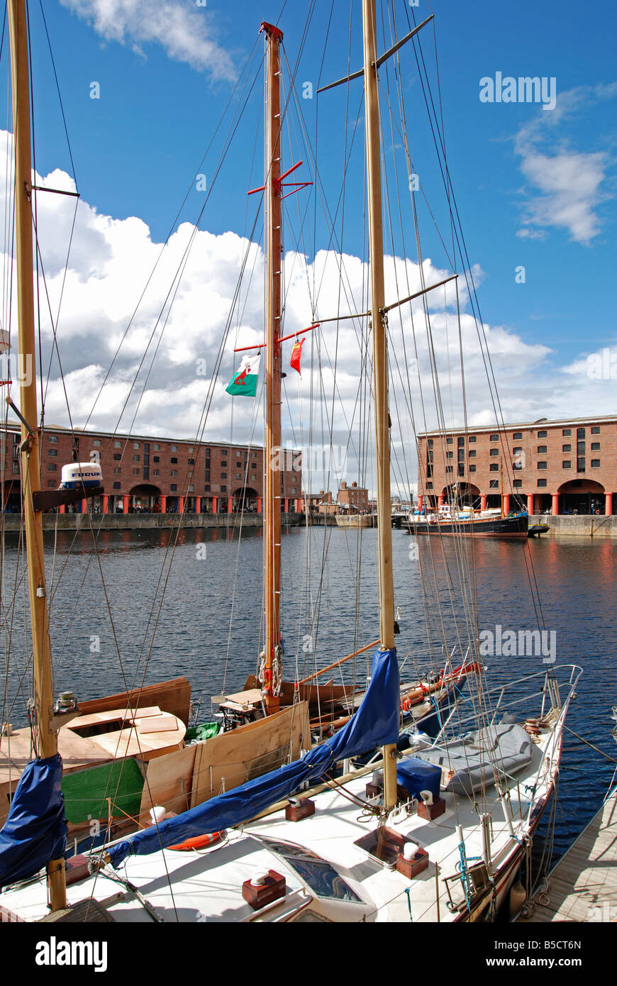 yachts moored at albert dock in liverpool,england,uk Stock Photo