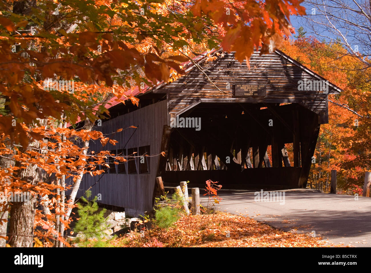 The Albany covered bridge is located on the Kankamagus Highway in the White Mountains of New Hampshire. Stock Photo