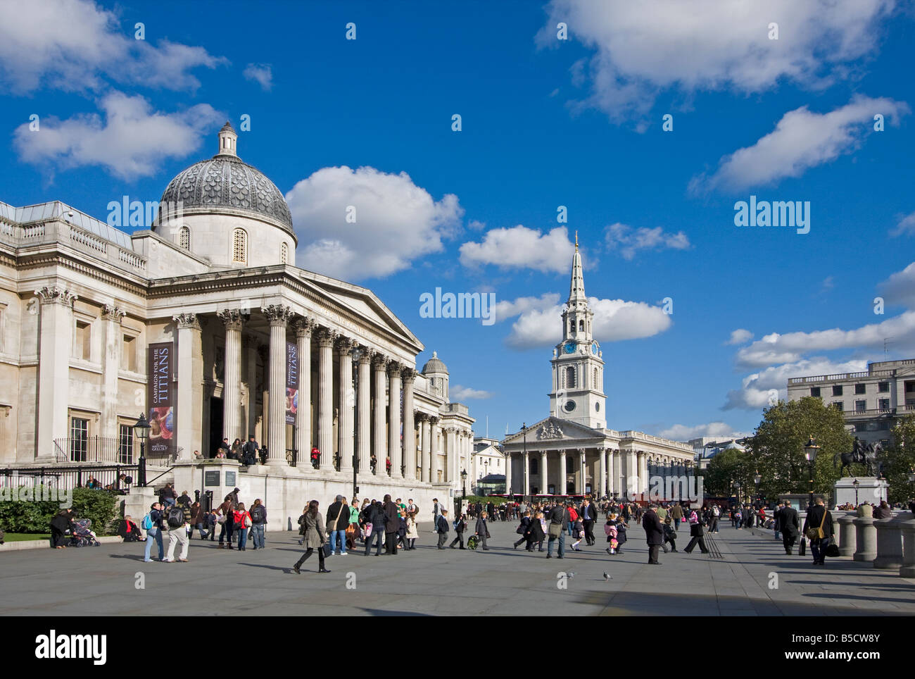 National Gallery and St Martin in the Fields Church, London. Stock Photo