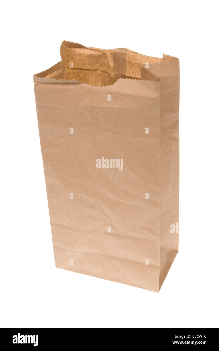 An open brown paper lunch bag isolated on white Stock Photo Alamy