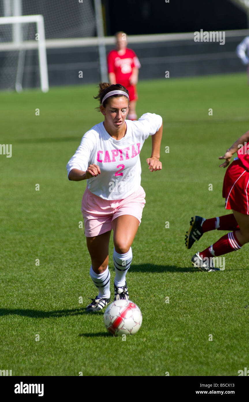 Girls college soccer game featuring Otterbien and Capital Colleges played at Crew Stadium, columbus Oh Stock Photo