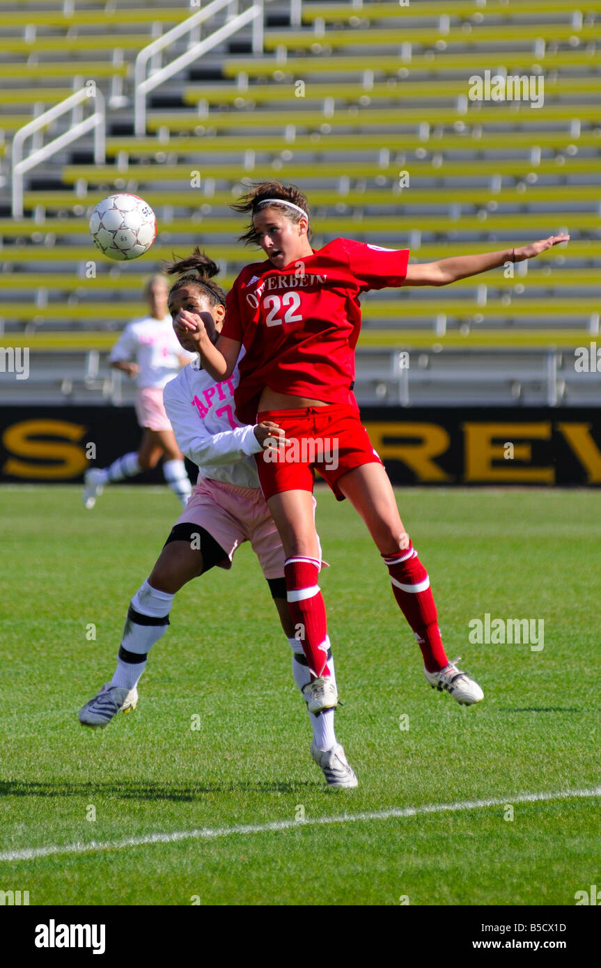 Girls college soccer game featuring Otterbien and Capital Colleges played at Crew Stadium, columbus Oh Stock Photo