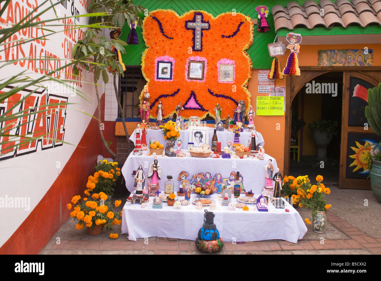 memorial to a deceased family member constructed for Day of The Dead celebration in Rosarito Beach Baja California Mexico Stock Photo