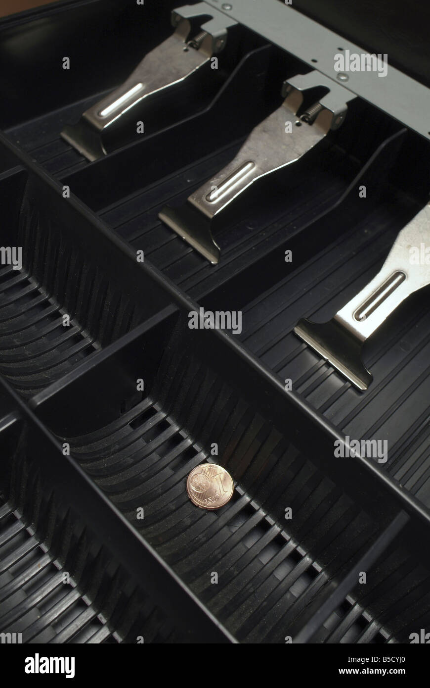Cash register with one Euro cent coin Stock Photo